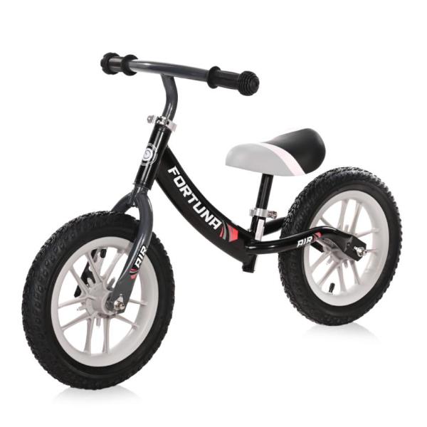 Lichidare de Stoc - Bicicleta de echilibru, Fortuna Air, 2-5 Ani, 12 inch, anvelope cu camera, jante cu leduri, Black & Grey, bebelorelli.ro