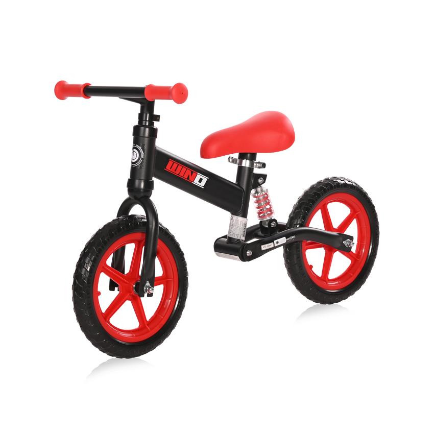 Biciclete - Bicicleta de echilibru Wind, de la 2 ani pana la 5 ani, cadru cu amortizor, roti mari, sa reglabila, Rosu cu Negru, bebelorelli.ro