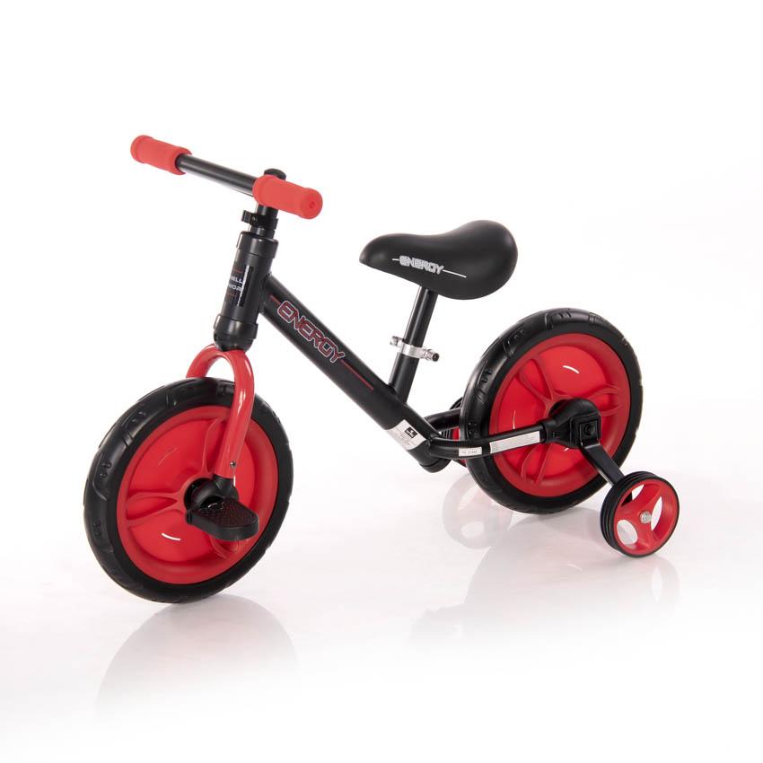 Biciclete - Bicicleta de tranzitie 2in1, Energy, cu pedale si roti auxiliare, Black & Red, bebelorelli.ro