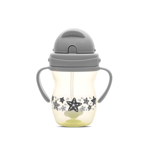 Canite si pahare - Cana cu manere si pai, anti-varsare, potrivita pentru calatorii, 12 luni+, 275 ml, Grey Yellow, bebelorelli.ro