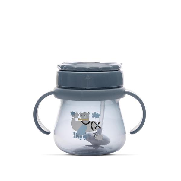 Canite si pahare - Cana cu toarte, sistem de baut din orice pozitie, cu pai flexibil, 12 luni+, 250 ml, My Friend, Cameo Blue, bebelorelli.ro