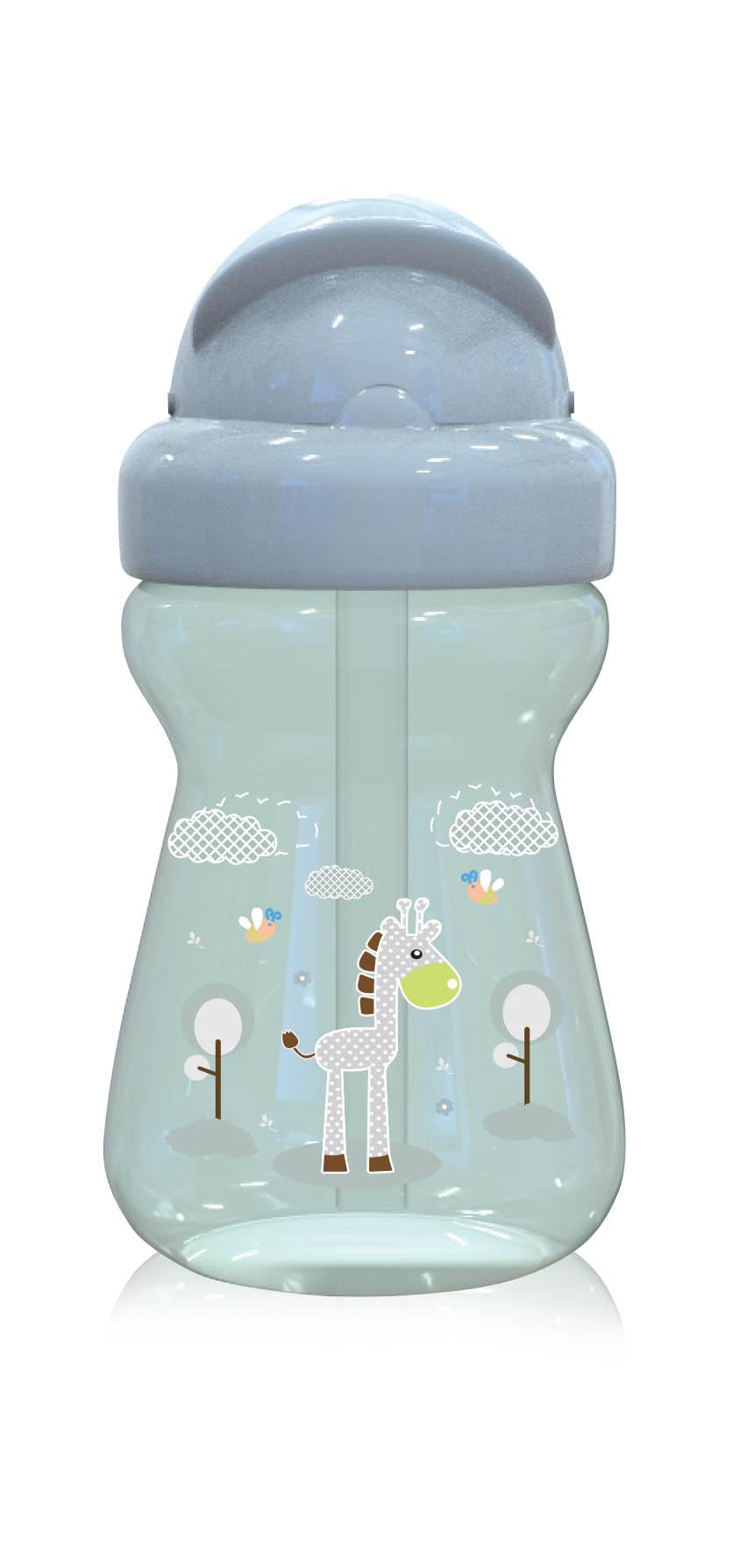 Biberoane, tetine si accesorii - Biberon sport cu pai 325 ml Animalute, Green, bebelorelli.ro