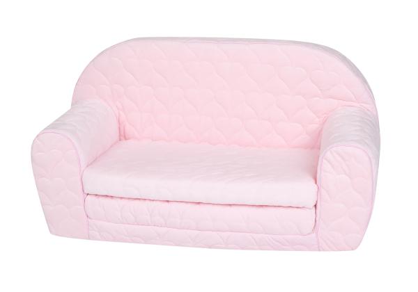 Mobilier camera copii - Canapea extensibila pentru copii, Knorr Toys, matlasata, umplutura din spuma moale, husa bumbac 100% detasabila si lavabila, 77 x 34 x 42 cm, 9 Luni+, Cosy Heart Rose, bebelorelli.ro