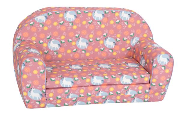 Mobilier camera copii - Canapea extensibila pentru copii, Knorr Toys, umplutura din spuma moale, husa bumbac 100% detasabila si lavabila, 77 x 34 x 42 cm, 9 Luni+, Unicorn Roz, bebelorelli.ro