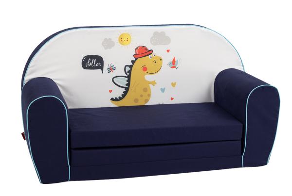 Mobilier camera copii - Canapea extensibila pentru copii, Knorr Toys, umplutura din spuma moale, husa bumbac 100% detasabila si lavabila, 77 x 34 x 42 cm, 9 Luni+, Lovely Dinos, bebelorelli.ro
