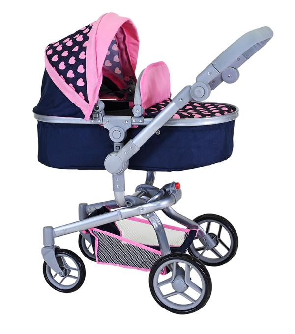Carucioare papusi si accesorii - Carucior landou pentru papusi, Knorr Toys, Boonk, reglabil si transformabil, 59 x 42 x 80 cm, 3 Ani+, Pink Hearts, bebelorelli.ro