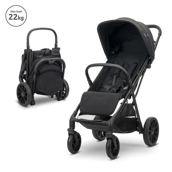 Carucior Standard - Carucior pentru copii, Nuvella, pliere cu o mana, spatar reglabil multipozitie, copertina extensibila, 0-48 luni, pana la 22 kg, Black, bebelorelli.ro