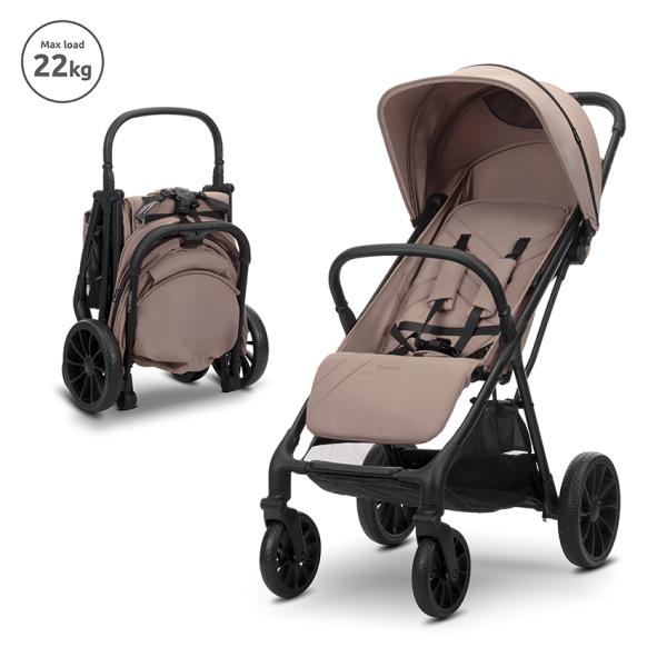 Carucior Standard - Carucior pentru copii, Nuvella, pliere cu o mana, spatar reglabil multipozitie, copertina extensibila, 0-48 luni, pana la 22 kg, Beige, bebelorelli.ro