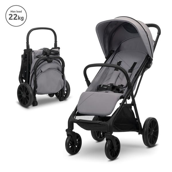Carucior Standard - Carucior pentru copii, Nuvella, pliere cu o mana, spatar reglabil multipozitie, copertina extensibila, 0-48 luni, pana la 22 kg, Grey, bebelorelli.ro