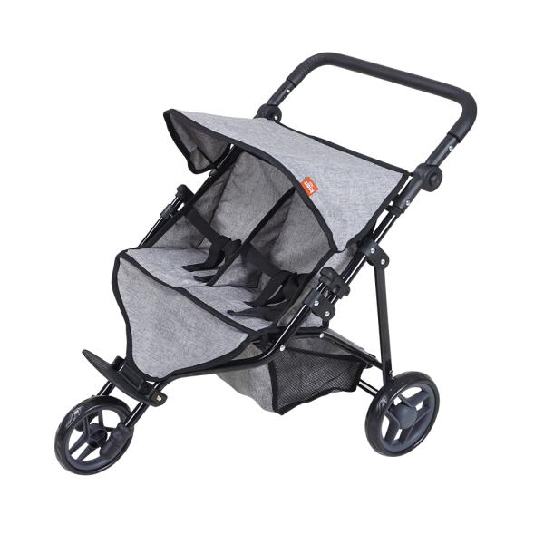 Carucioare papusi si accesorii - Carucior pentru doua papusi, Knorr Toys, Duo, maner reglabil pe inaltime, 64 x 48 x 55 cm, 3 Ani+, Jeans Grey, bebelorelli.ro