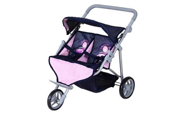 Carucioare papusi si accesorii - Carucior pentru doua papusi, Knorr Toys, Duo, maner reglabil pe inaltime, 64 x 48 x 55 cm, 3 Ani+, Princess Blue, bebelorelli.ro