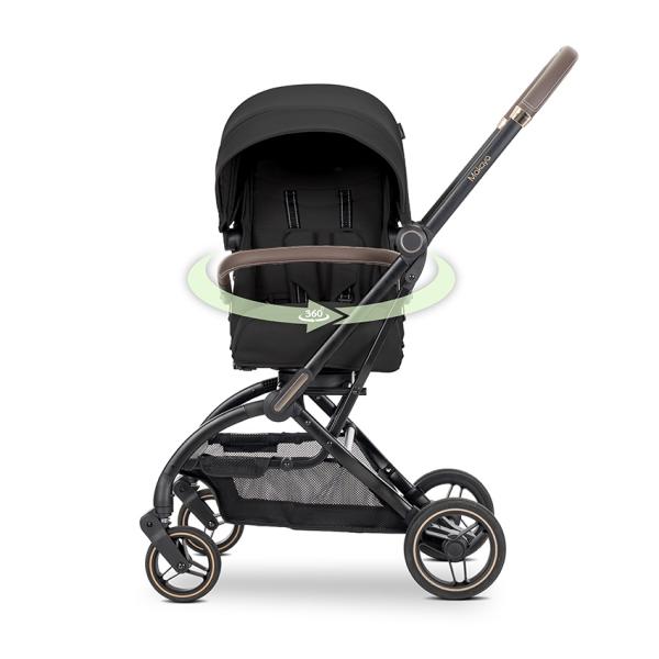 Carucior sport - Carucior pentru nou-nascut, Makaya, cu scaun rotativ 360 grade, cadru din aluminiu, pana la 22 kg, Black, bebelorelli.ro