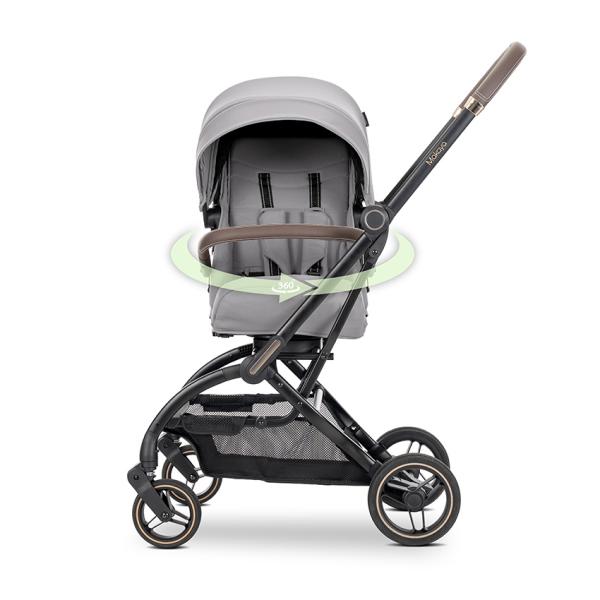 Carucior sport - Carucior pentru nou-nascut, Makaya, cu scaun rotativ 360 grade, cadru din aluminiu, pana la 22 kg, Grey, bebelorelli.ro