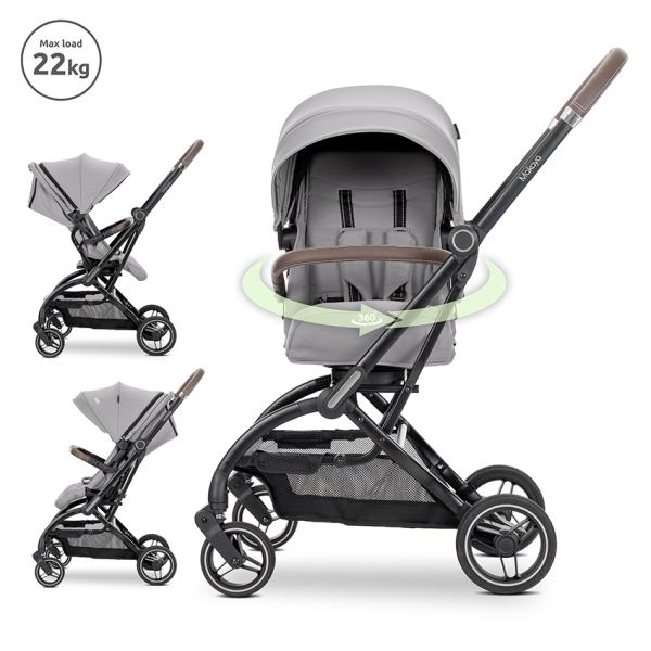 Carucior Standard - Carucior pentru nou-nascut, Makaya, cu scaun rotativ 360 grade, cadru din aluminiu, pana la 22 kg, Grey, bebelorelli.ro