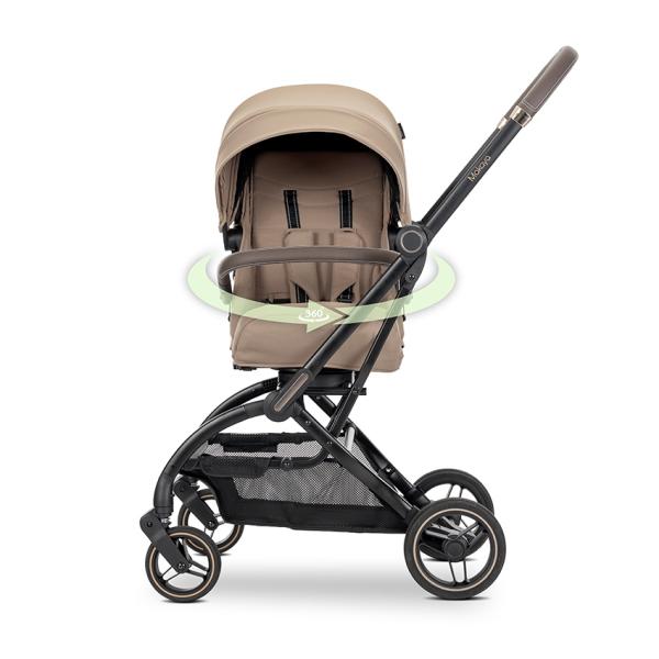 Carucior sport - Carucior pentru nou-nascut, Makaya, cu scaun rotativ 360 grade, cadru din aluminiu, pana la 22 kg, Beige, bebelorelli.ro