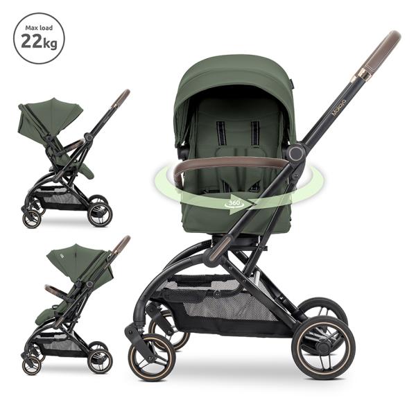 Carucior Standard - Carucior pentru nou-nascut, Makaya, cu scaun rotativ 360 grade, cadru din aluminiu, pana la 22 kg, Green, bebelorelli.ro