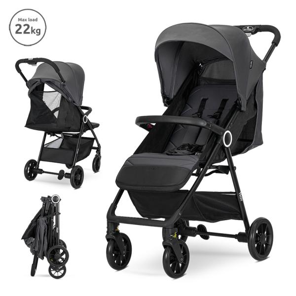 Carucior sport - Carucior pentru nou-nascut, Noir, sistem de pliere cu o singura mana, pana la 22 Kg, Grey, bebelorelli.ro