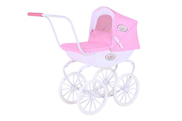 Carucioare papusi si accesorii - Carucior retro pentru papusi, Knorr Toys, Classic, copertina reglabila, include lenjerie asortata, husa de picioare, 80 x 31 x 71 cm, 3 Ani+, Rose White Princess, bebelorelli.ro