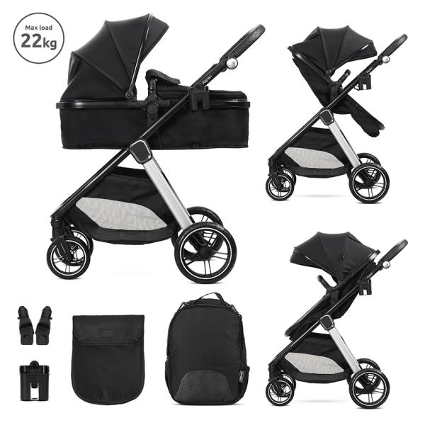 Carucior 2 in 1 - Carucior Set 2 in 1, Aspen, transformabil, set adaptori pentru cos auto, pana la 22 kg, Black, bebelorelli.ro