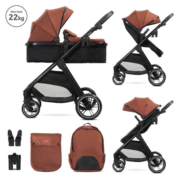 Carucior 2 in 1 - Carucior Set 2 in 1, Aspen, transformabil, set adaptori cos auto inclus, pana la 22 kg, Picante, bebelorelli.ro