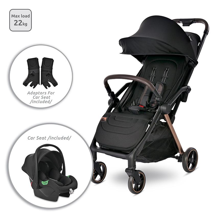 Carucior 2 in 1 - Carucior Set 2 in 1, autofold, Loret, cosulet auto inclus, pana la 22 kg, Black, bebelorelli.ro