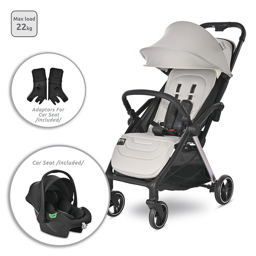 Carucior 2 in 1 - Carucior Set 2 in 1, autofold, Loret, cosulet auto inclus, pana la 22 kg, Grey, bebelorelli.ro