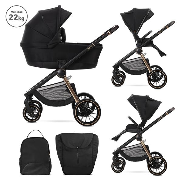 Carucior 2 in 1 - Carucior Set 2 in 1, Bianca, cos landou individual cu maner de transport, cadru din aluminiu, pana la 22 kg, Black, bebelorelli.ro