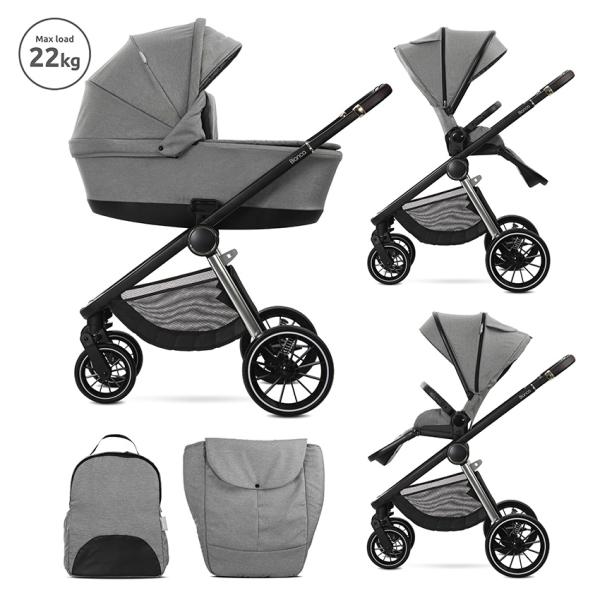 Carucior 2 in 1 - Carucior Set 2 in 1, Bianca, cos landou individual cu maner de transport, cadru din aluminiu, pana la 22 kg, Grey, bebelorelli.ro
