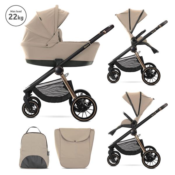 Carucior 2 in 1 - Carucior Set 2 in 1, Bianca, cos landou individual cu maner de transport, cadru din aluminiu, pana la 22 kg, Beige Warm, bebelorelli.ro