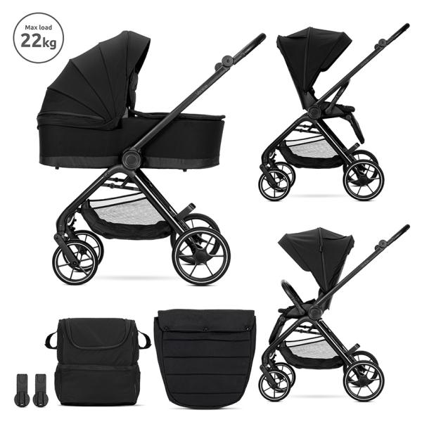 Carucior 2 in 1 - Carucior Set 2 in 1, Venice, cadru din aluminiu, sezut reversibil, pana la 22 kg, Black, bebelorelli.ro