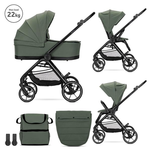 Carucior 2 in 1 - Carucior Set 2 in 1, Venice, cadru din aluminiu, sezut reversibil, pana la 22 kg, Green, bebelorelli.ro