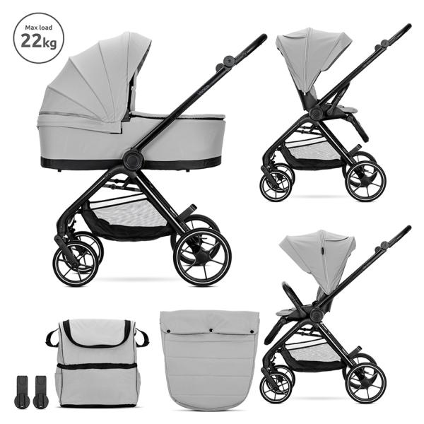Carucior 2 in 1 - Carucior Set 2 in 1, Venice, cadru din aluminiu, sezut reversibil, pana la 22 kg, Grey, bebelorelli.ro