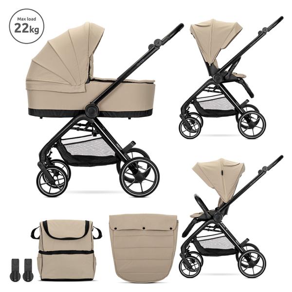 Carucior 2 in 1 - Carucior Set 2 in 1, Venice, cadru din aluminiu, sezut reversibil, pana la 22 kg, Beige, bebelorelli.ro