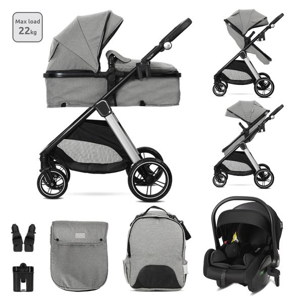 Carucior 3 in 1 - Carucior Set 3 in 1, Aspen, pana la 22 kg, Gri, bebelorelli.ro
