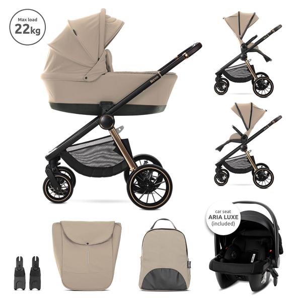 Carucior 3 in 1 - Carucior Set 3 in 1, Bianca, cadru usor din aluminiu, pana la 22 kg, Beige Warm, bebelorelli.ro