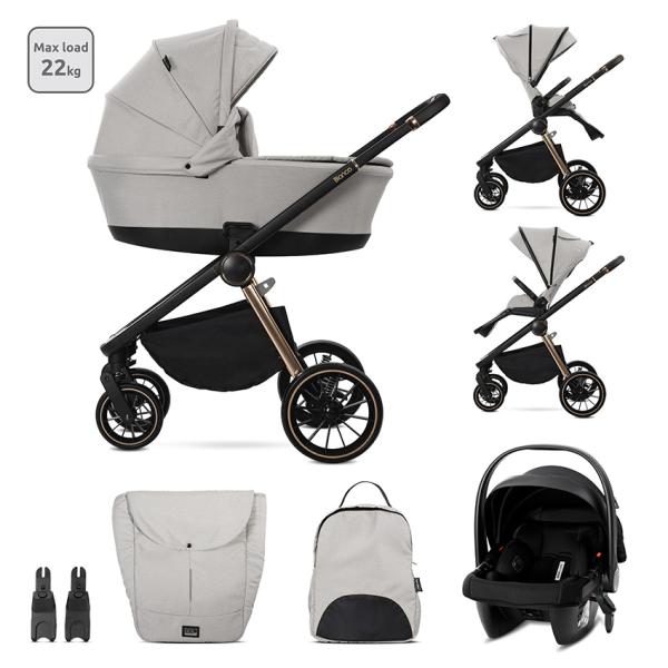 Carucior 3 in 1 - Carucior Set 3 in 1, Bianca, prevazut cu sistem anti-reflux, pana la 22 kg, Beige, bebelorelli.ro