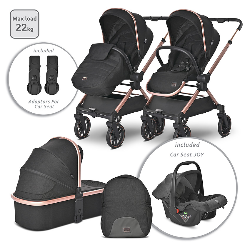 Carucior 3 in 1 - Carucior Set 3 in 1, Reya, maner reversibil, pana la 22 kg, Negru Jasper, bebelorelli.ro