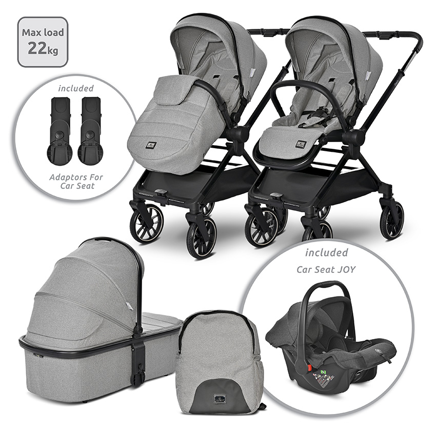 Carucior 3 in 1 - Carucior Set 3 in 1, Reya, maner reversibil, pana la 22 kg, Gri, bebelorelli.ro