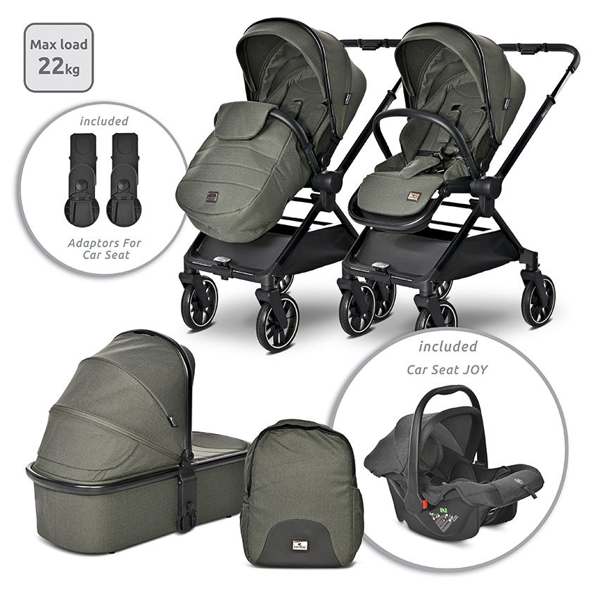 Carucior 3 in 1 - Carucior Set 3 in 1, Reya, maner reversibil, pana la 22 kg, Verde, bebelorelli.ro