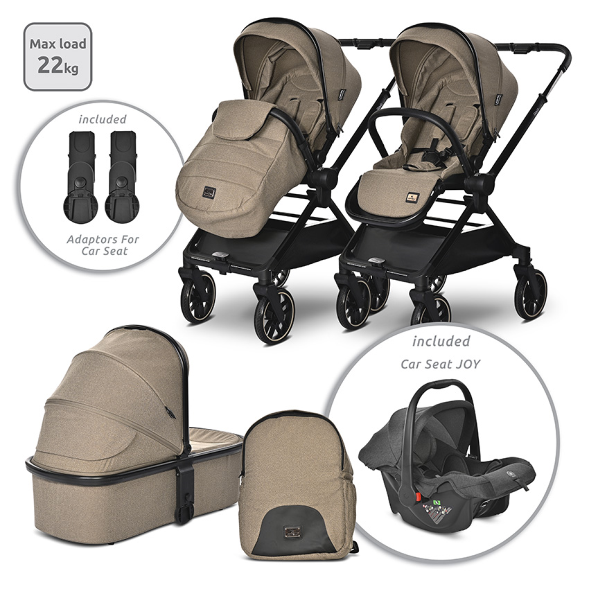 Carucior 3 in 1 - Carucior Set 3 in 1, Reya, maner reversibil, pana la 22 kg, Maro, bebelorelli.ro