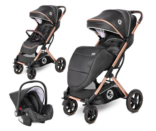 Lichidare de Stoc - Carucior set, Storm, de la 0 luni pana la 4 ani, maxim 22 kg, cos auto inclus, cadru din aluminiu, Luxe Black, bebelorelli.ro