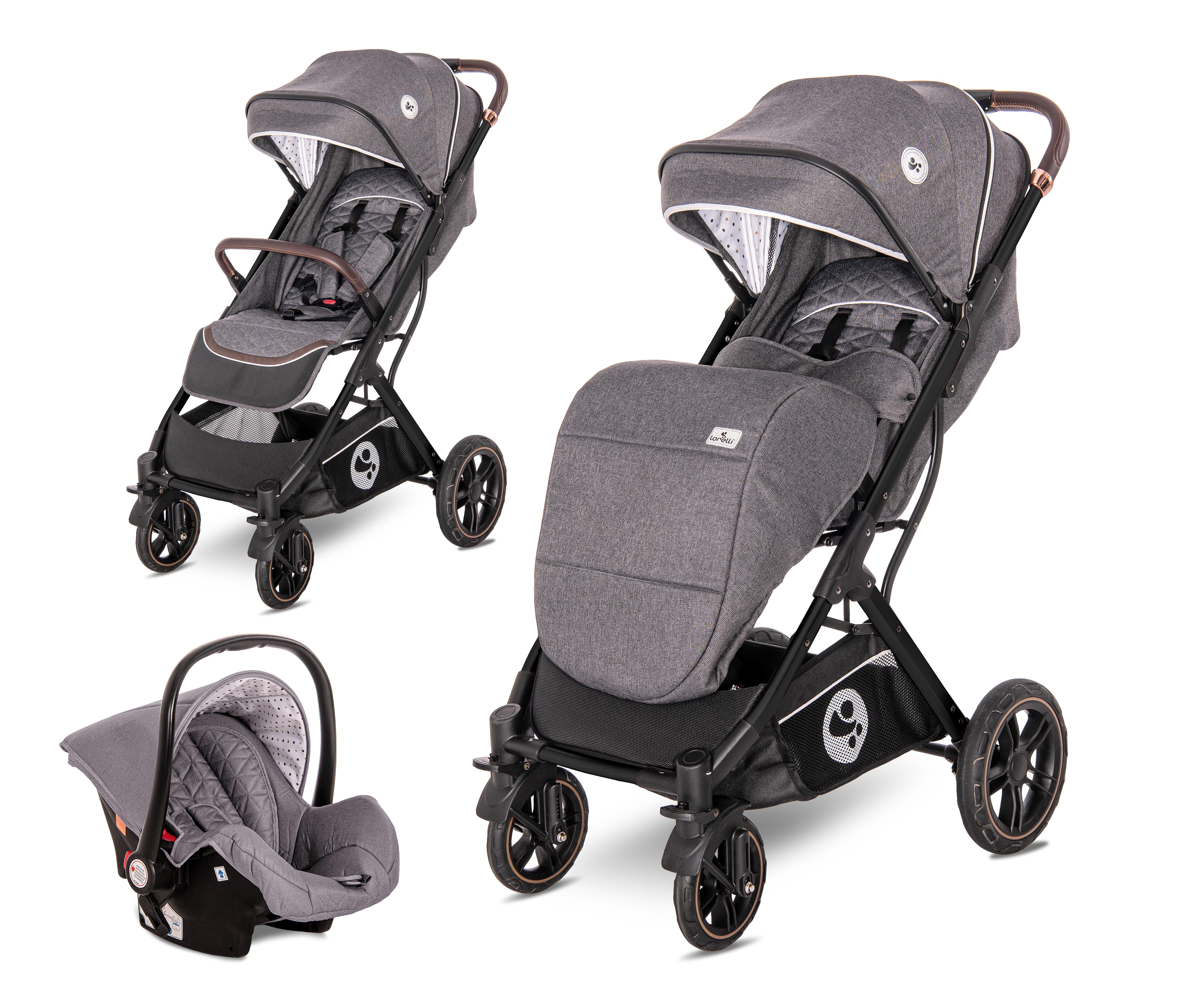 Carucior set, Storm, de la 0 luni pana la 4 ani, maxim 22 kg, cos auto inclus, cadru din aluminiu, Gri Steel