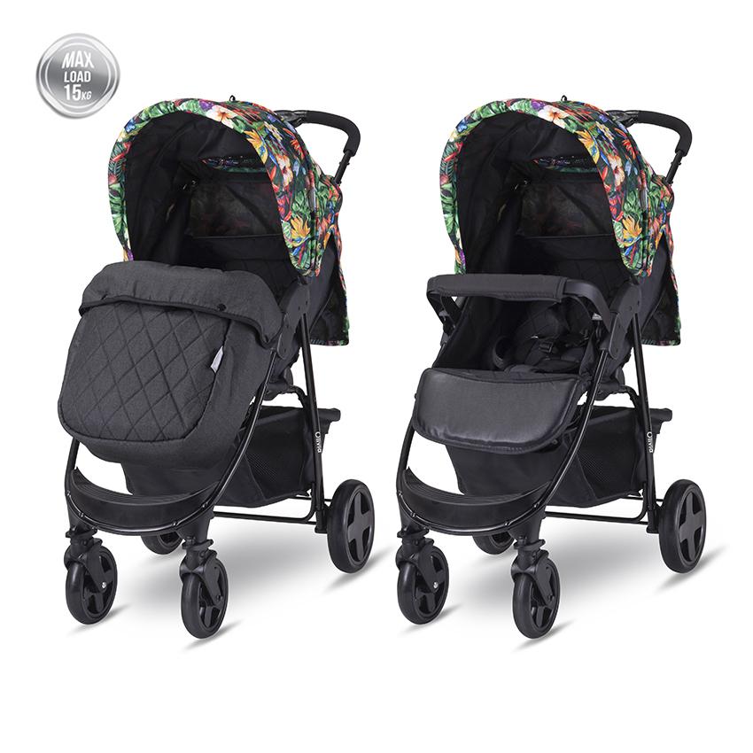 Carucior sport - Carucior sport Olivia Basic, cu husa de picioare, pliere tip carte, Flori Tropicale, bebelorelli.ro