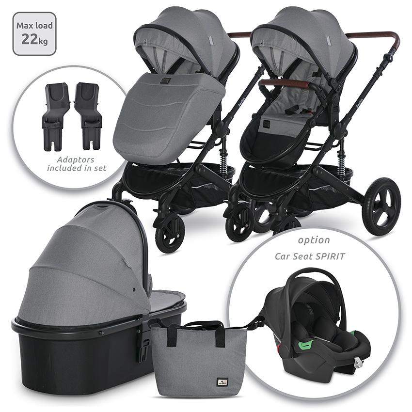Carucior 2 in 1 - Carucior transformabil Boston, de la 0 luni pana la 22 kg, Dolphin Grey, bebelorelli.ro