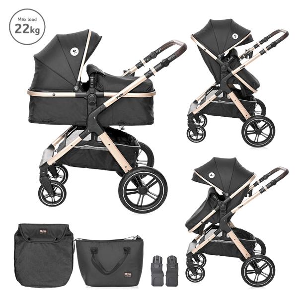 Carucior 2 in 1 - Carucior transformabil, Viola, cu adaptori cos auto, pana la 22 kg Black Diamonds, bebelorelli.ro