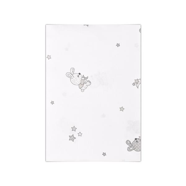 Lenjerii patuturi copii - Cearceaf bumbac ranforce, 100 x 150 cm, Little Rabbits Grey, bebelorelli.ro