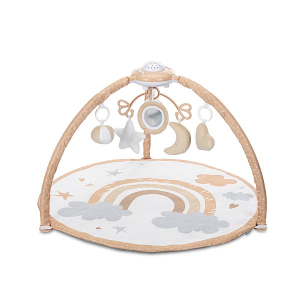 Centre de activitati - Centru de de activitati, Proiector Rainbow, saltea de joaca, proiector cu lumini, arcada cu jucarii, 83 x 83 cm, 0 luni+, Beige, bebelorelli.ro