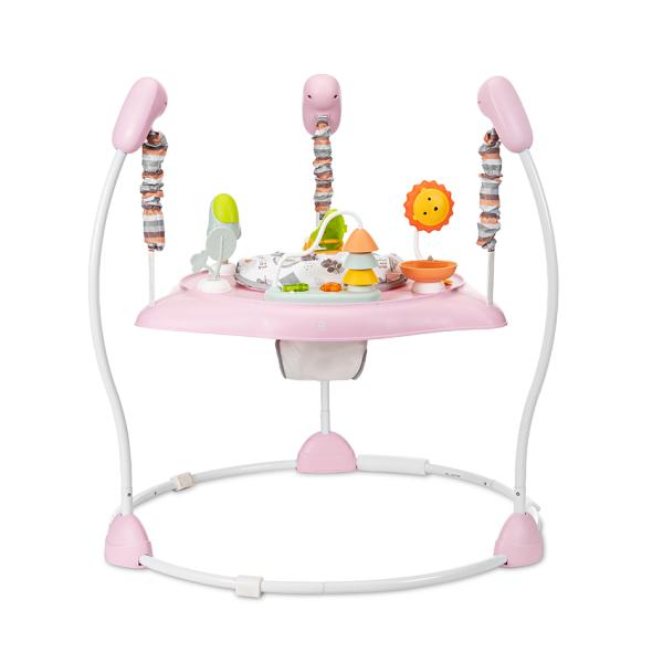 Centre de activitati - Centru de joaca 2in1 pentru bebelusi, Hoppi, Jumper, scaun rotativ 360 grade, inaltime reglabila in 3 trepte, jucarii interactive, muzica si lumini, 6 luni+, Pink, bebelorelli.ro