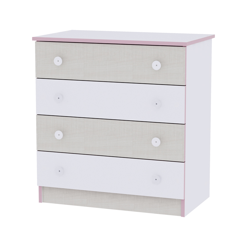 Patuturi si mobiliere din lemn - Comoda lemn, 81x50x86 cm, 4 sertare, White Pink Crossline, bebelorelli.ro