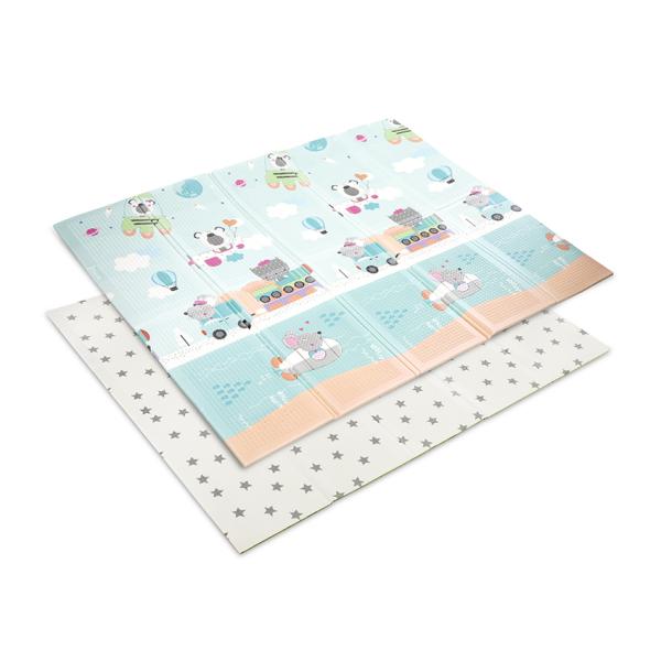 Covoare copii - Covoras de joaca termic pentru copii, din spuma XPE, design cu doua fete, pliabil, 180 x 200 cm, Tiny Travelers Expedition, bebelorelli.ro